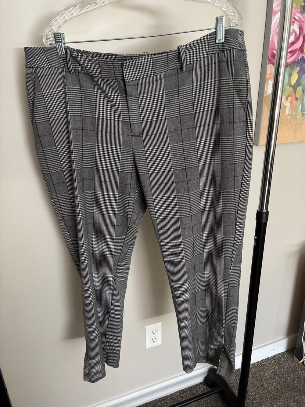 a new day Gray Plaid Straight Dress Pants with Subtle Red Windowpane